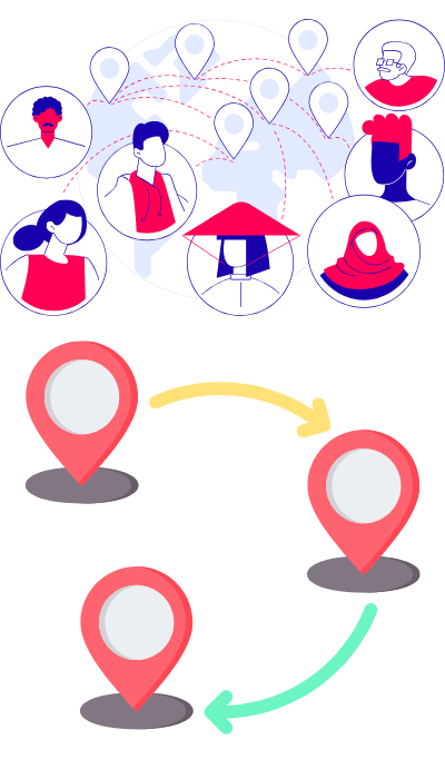 Ilustración de banderas de Canadá y España con documentos migratorios